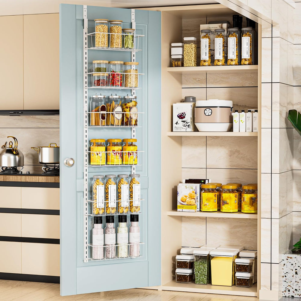 Delamu Pantry Door Organizer, Adjustable Metal Over the Door Pantry Organizer...