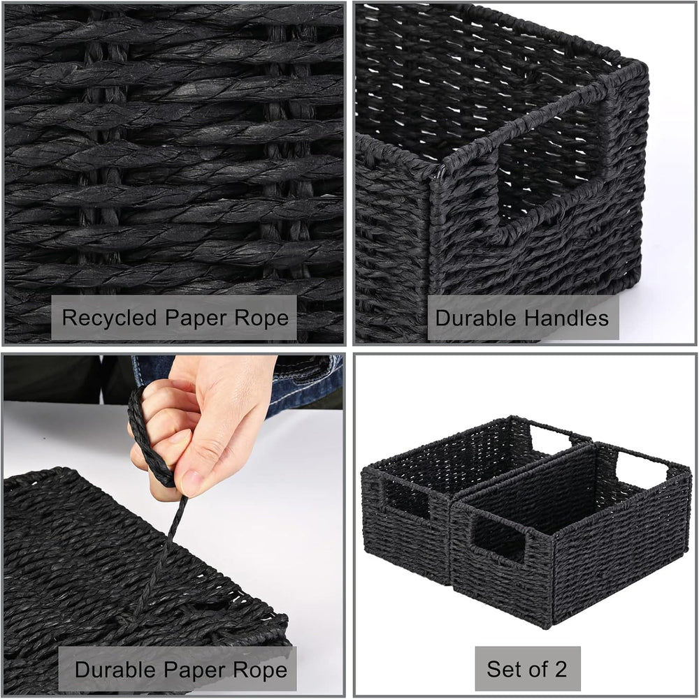 Wicker Storage Basket, Set of 2 Black Wicker Baskets for Bathroom