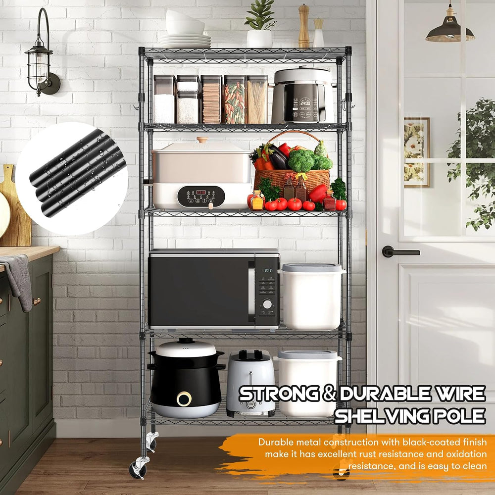 YNN Storage Shelves,1750Lbs 5 Tier Heavy Duty Metal Rolling Shelving Unit wit...