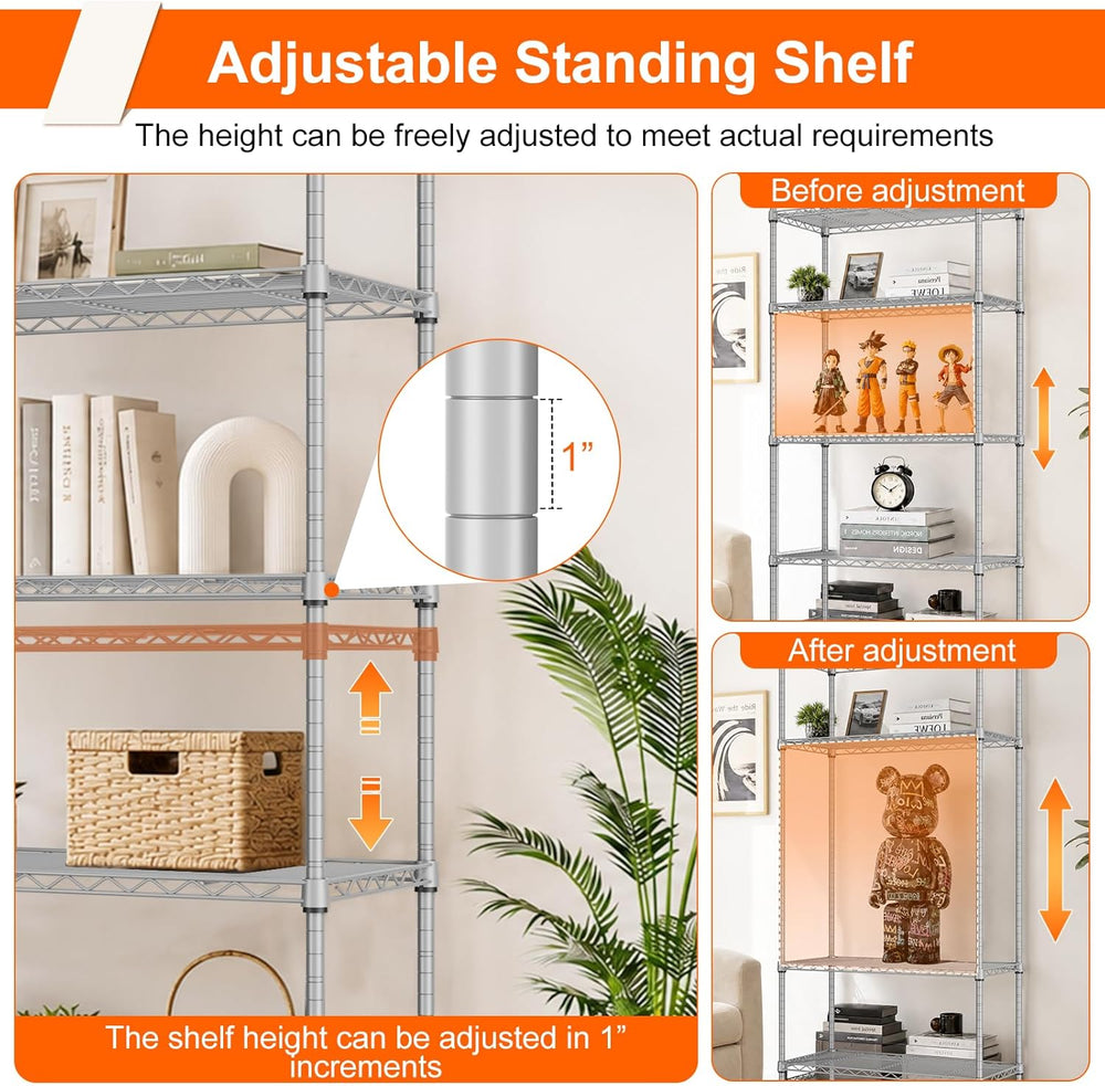 5 Tier Wire Shelving Unit, 61" H Heavy Duty Metal Storage Shelves
