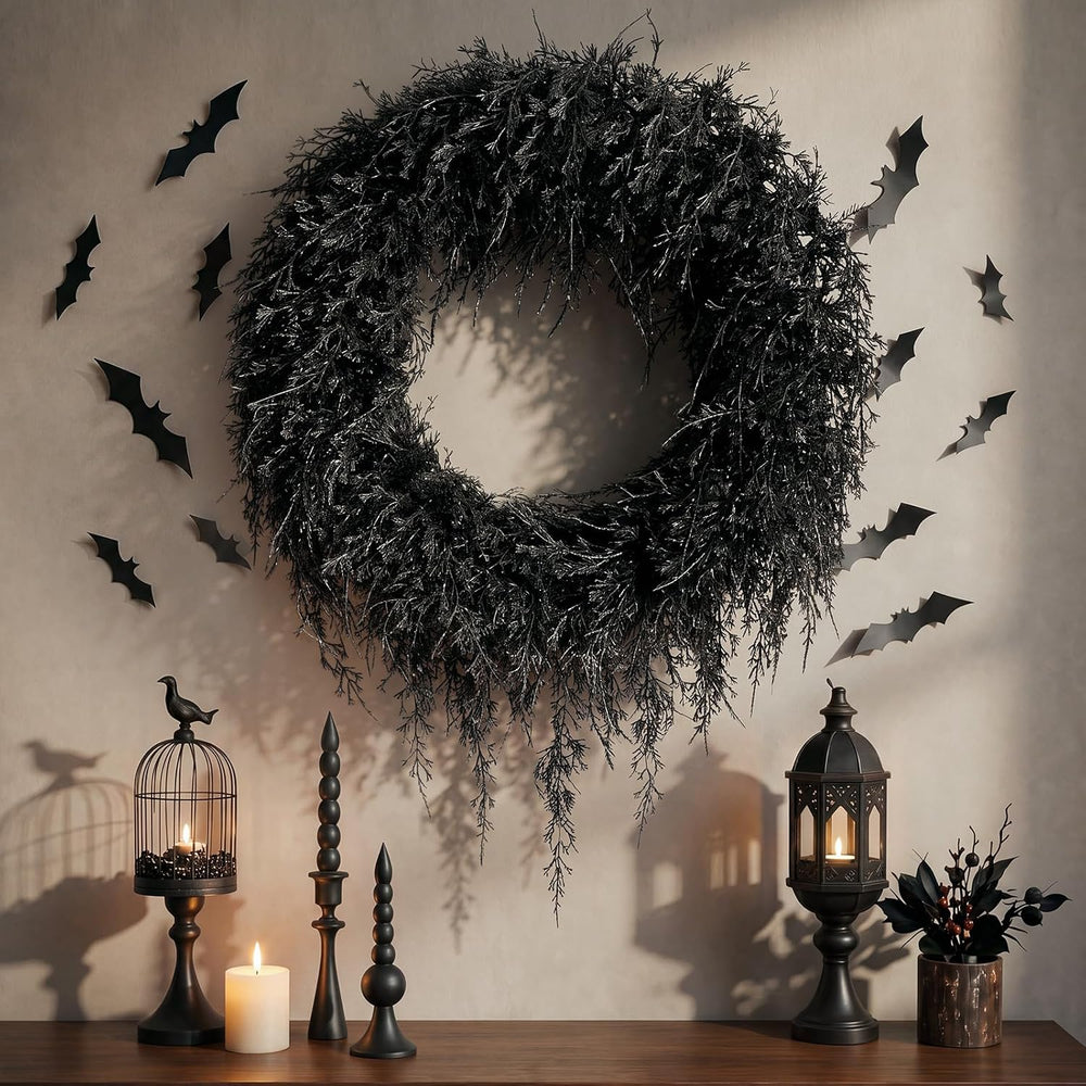 Yunlly 25" Dark Green Halloween Wreath for Front Door, Gothic Style
