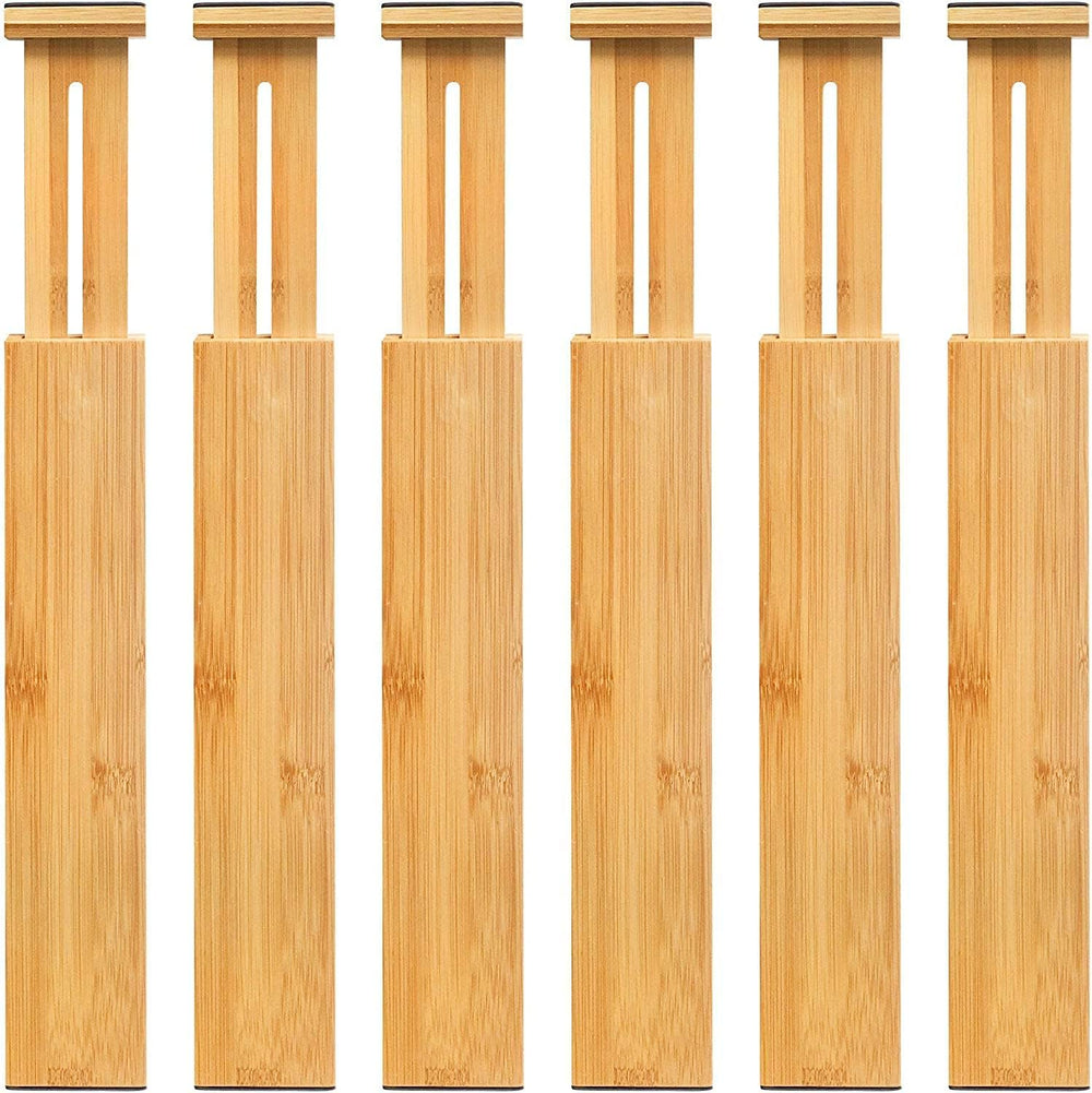 VaeFae 6-Pack Adjustable Bamboo Drawer Dividers, Expandable Drawer Organizer ...