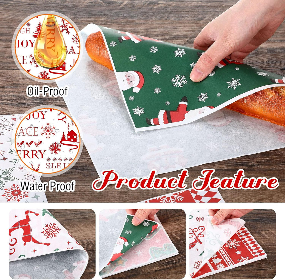Reallnaive 600 Pcs Christmas Elk Wax Paper Sheets for Food 12 x 12 Inch