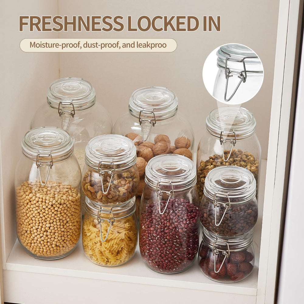 ODBCYWM 34oz Glass Food Storage Jars with Airtight Lids, Set of 4 – Clear Pre...