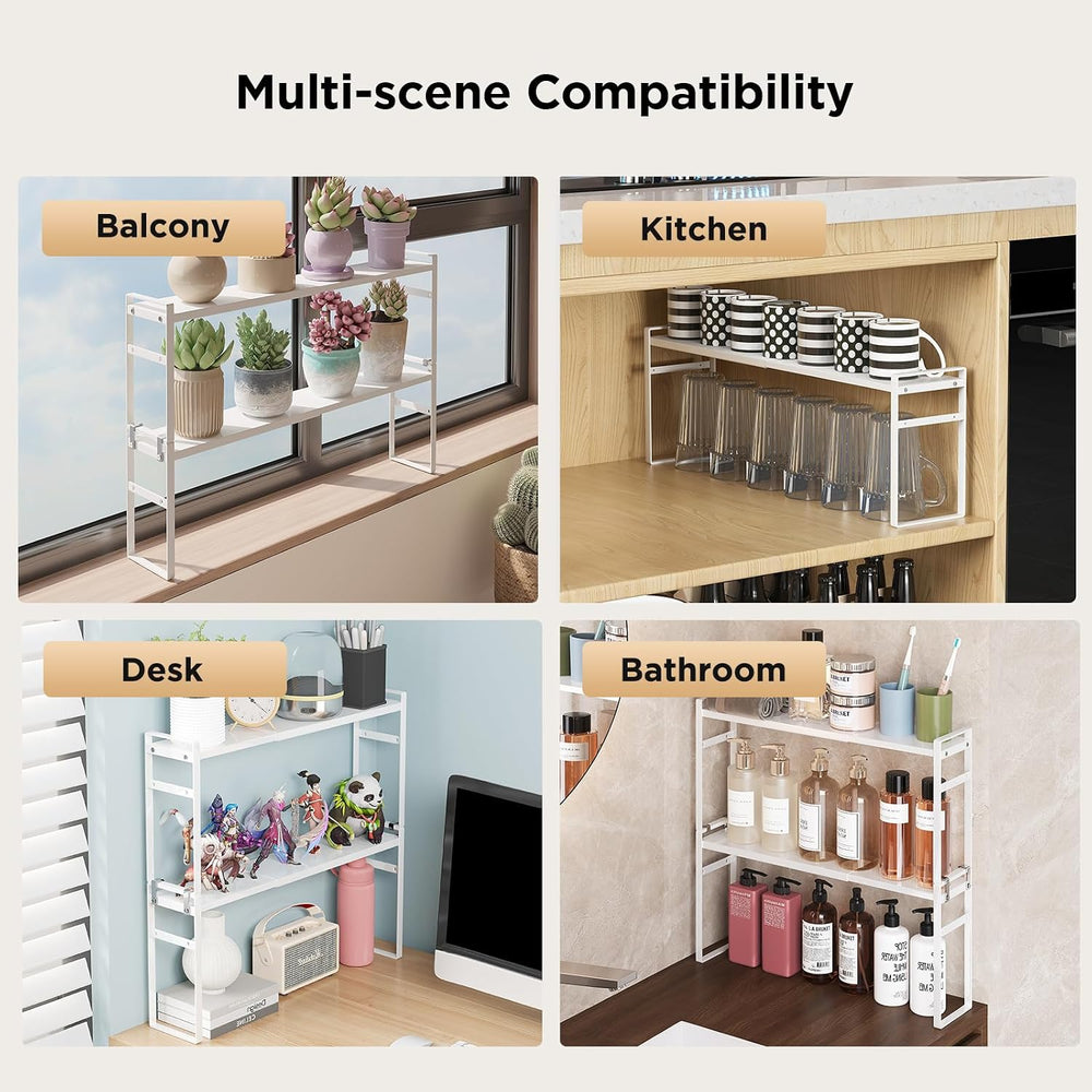 2 Tier Expandable Stackable Narrow Shelf Organizer, White