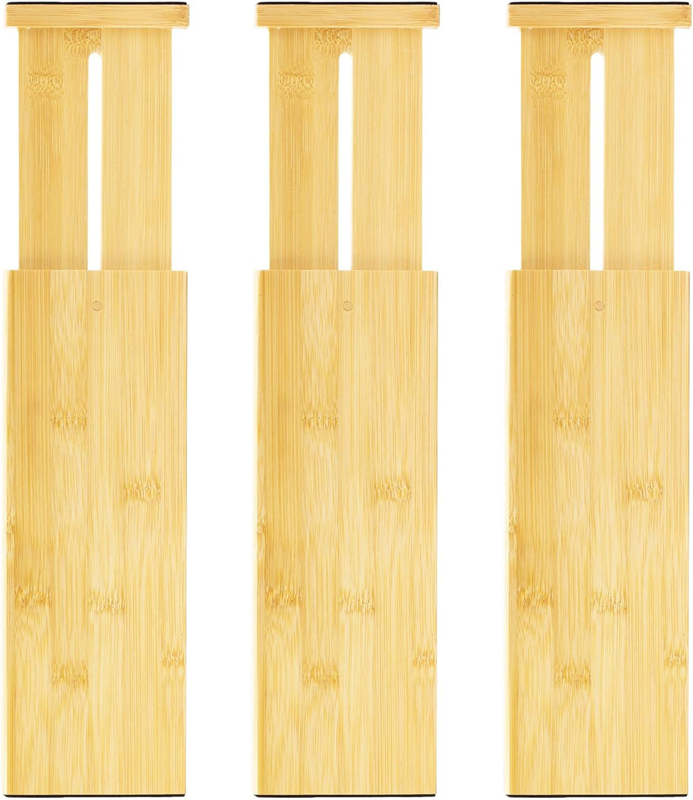 VaeFae 3 Pack Bamboo Drawer Dividers, 4" High Adjustable 11.9-17.1"...