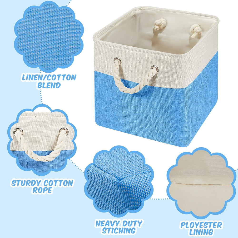 6 Pack 11x11 Inch Blue Cube Storage Bins Fabric Square Cube Baskets Handle