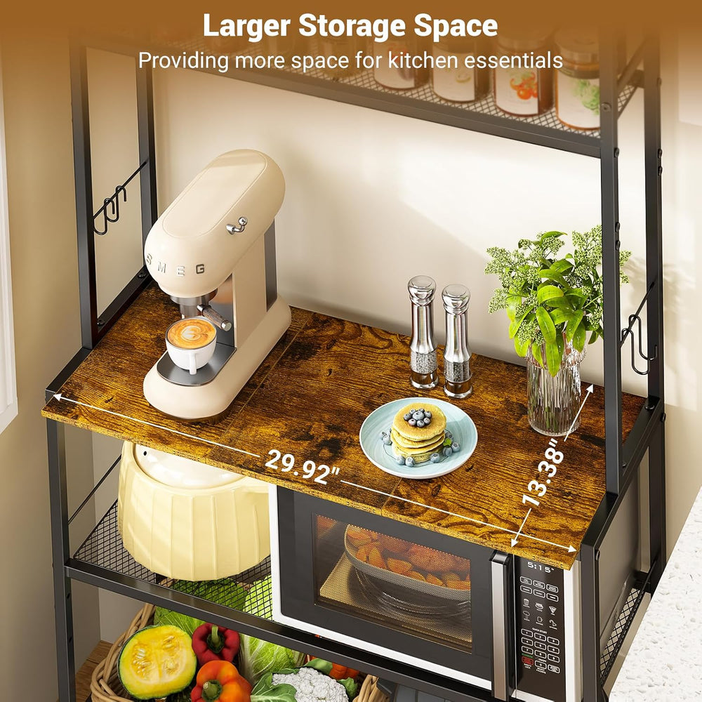 ThreeHio 5 Tier Kitchen Bakers Rack with Storage, 29.9 Inch Microwave Stand, ...