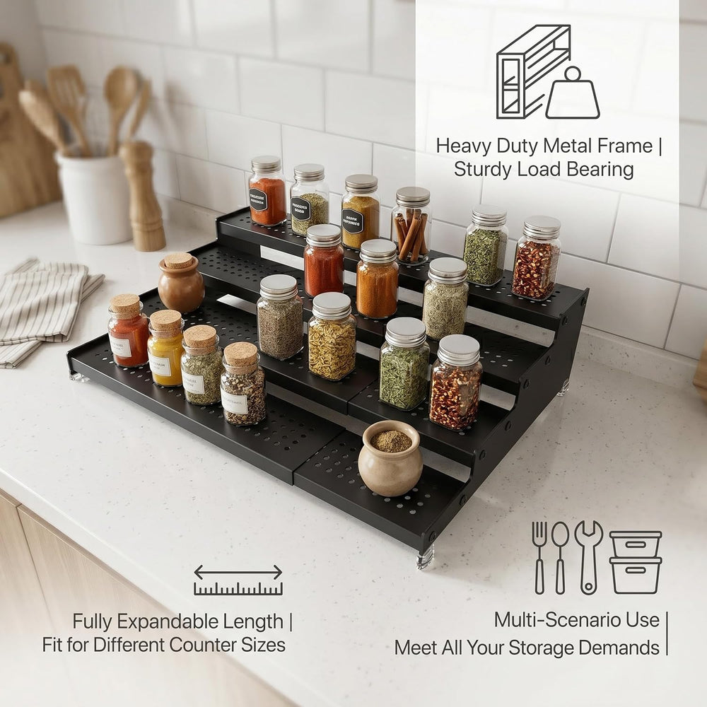 Expandable 4-Tier Spice Metal Shelf Rack, Black