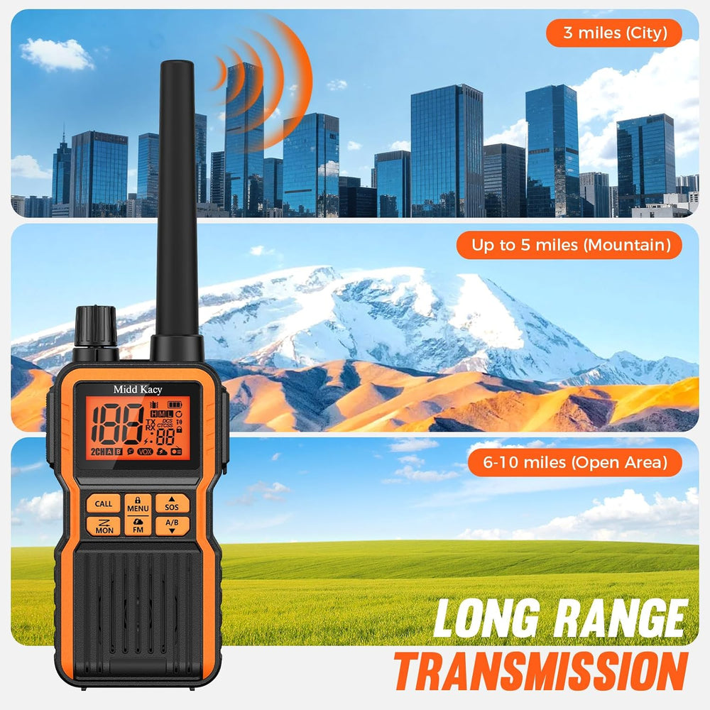 Midd Kacy MK108 Walkie Talkies Long Range, GMRS 2 Way Radio (2 Pack)