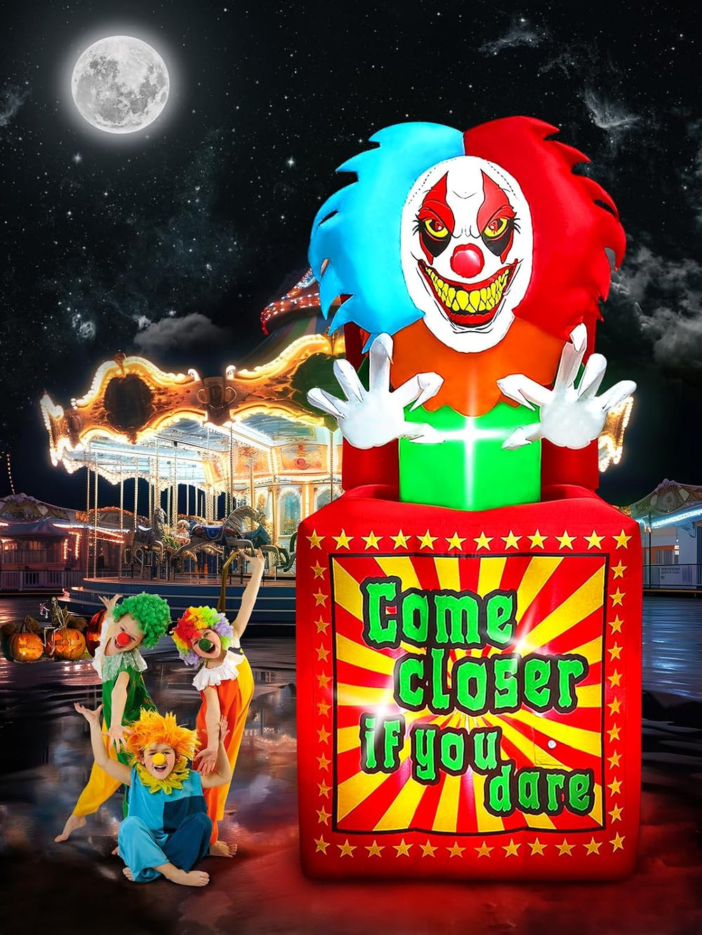 6.6 FT Halloween Inflatables Animated Clown with Music, Kalolary Circus Clown...