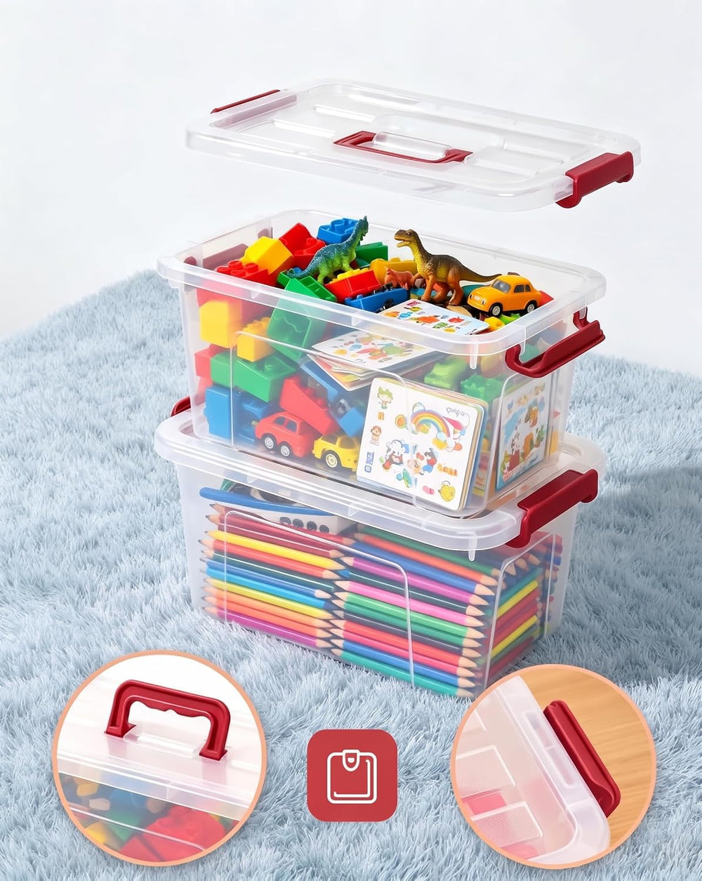 6 Pack Clear Plastic Storage Containers with Lids,Transparent Design,7Qt