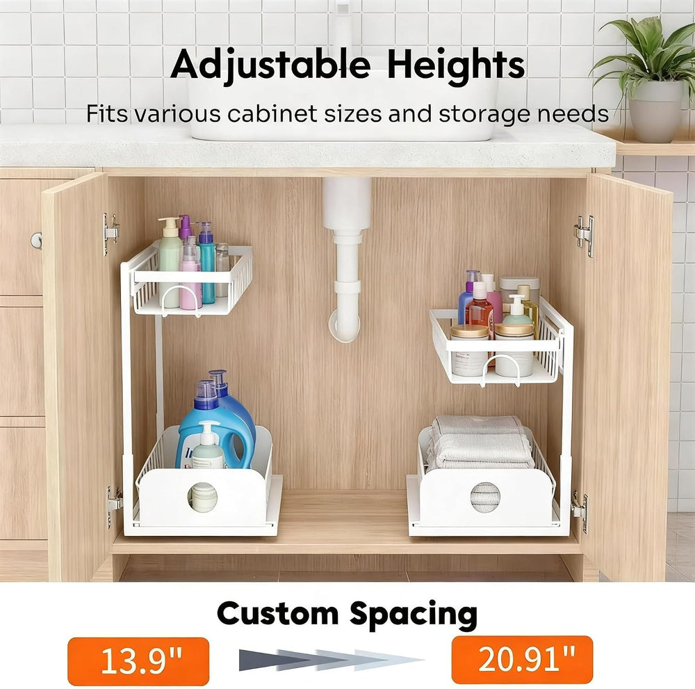 Under Sink Organizer, 1 Pack Under Kitchen Cabinet Organizer, Height Adjustab...