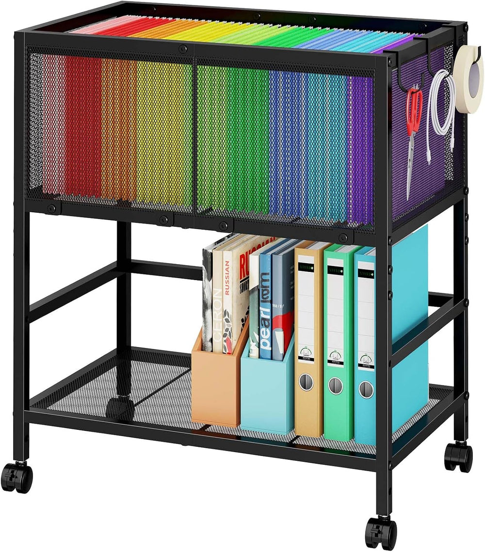 Rolling File Cart for Letter Size, Metal Hanging File Organizer with Storage ...