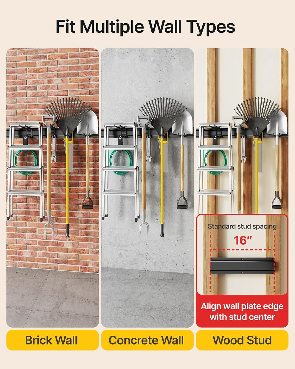 monTEK 48" Garage Tool Organizer Wall Mount, 500 LBS Heavy Duty Tool Rack