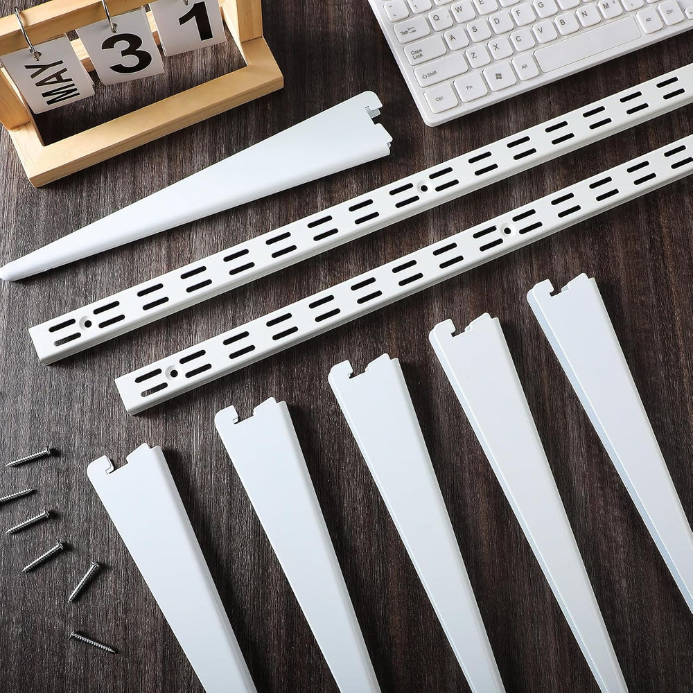 Colingmill 8 Pcs White Twin Rail Upright Wall Shelving System 25 Inch with Ad...