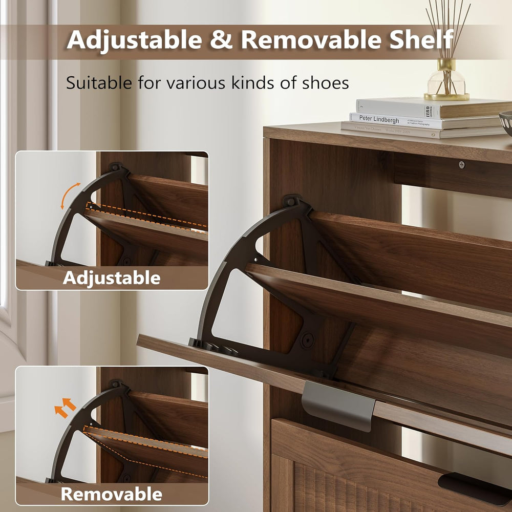 BORNOON Shoe Cabinet for Entryway with 3 Flip Drawers, Slim Wooden Shoe Stora...