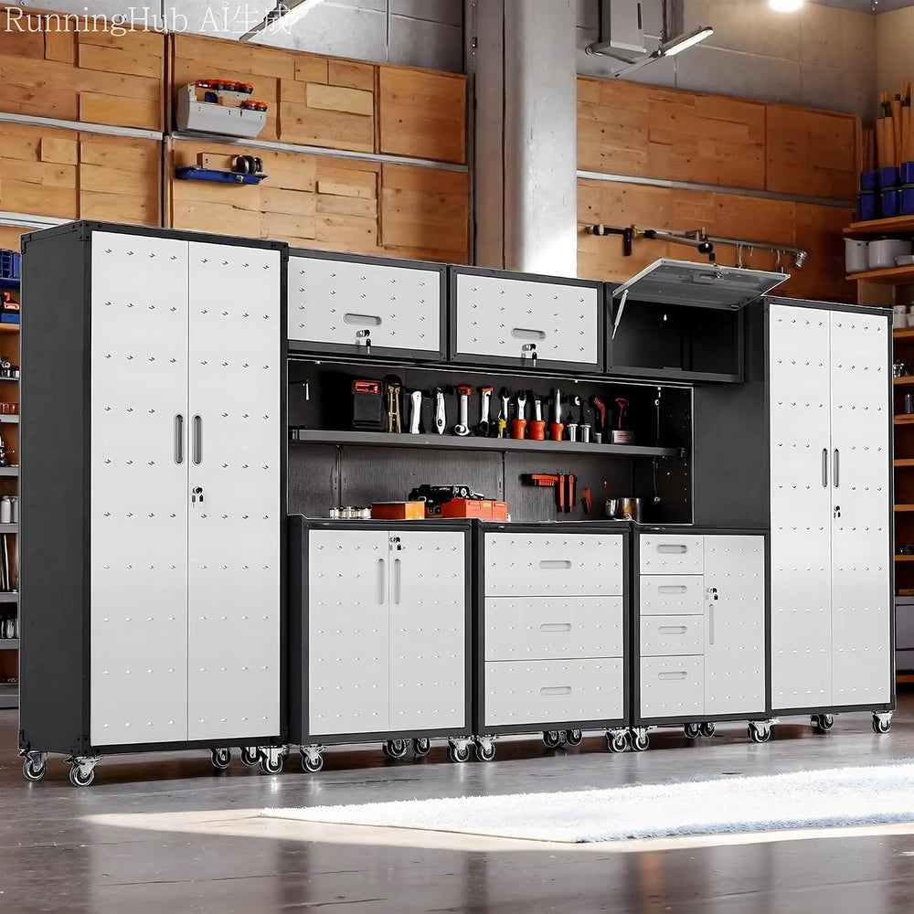Garage Cabinet System | Heavy Duty Steel All-in-One Modular Garage Cabinet Se...
