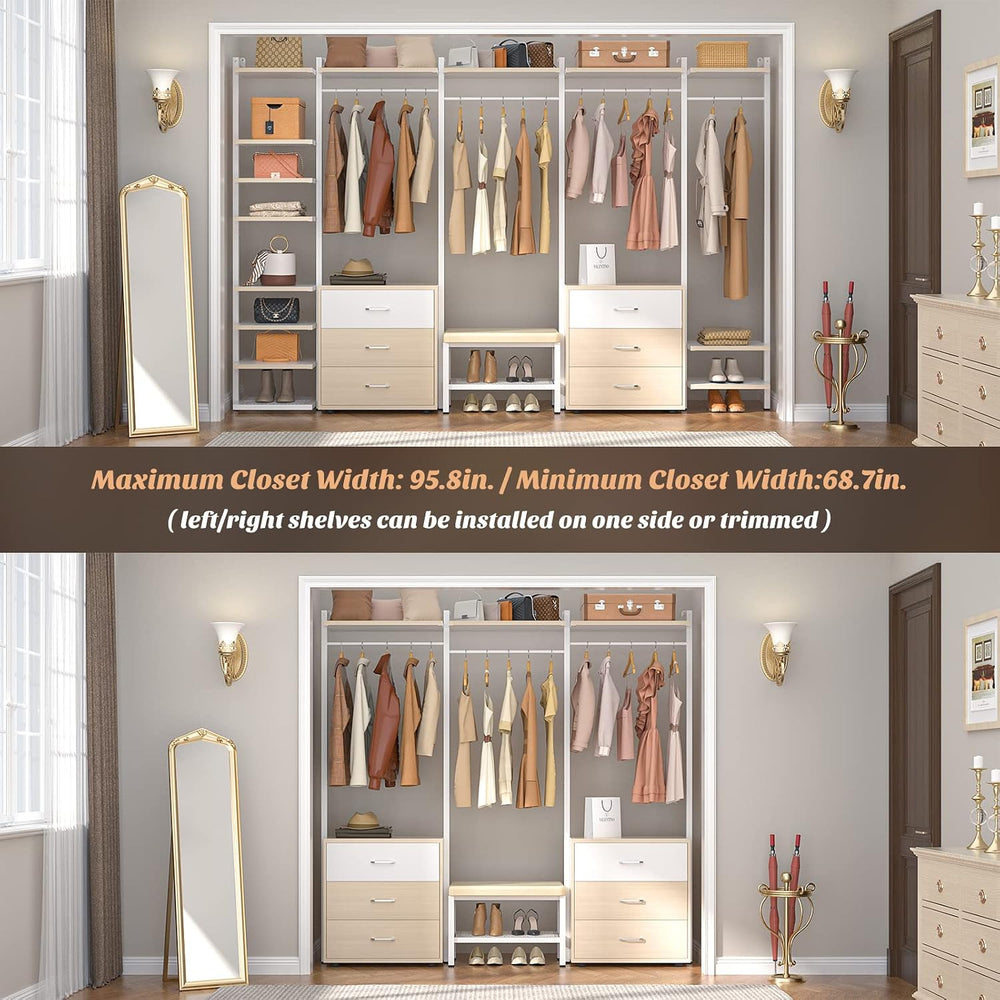 Aheaplus Closet System with 6 Drawers, 8FT Wood & Metal Closet Organizer