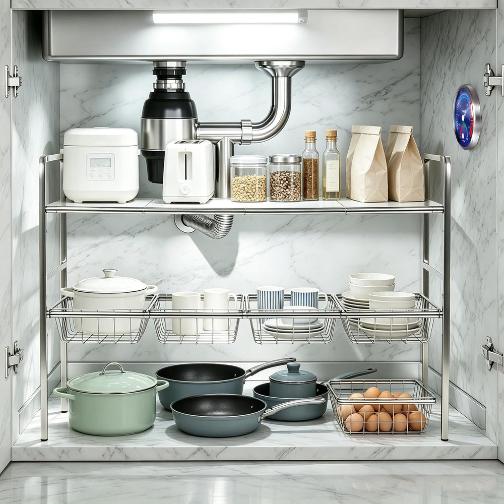 Under Sink Organizer 2 Tier Expandable bathroom Storage