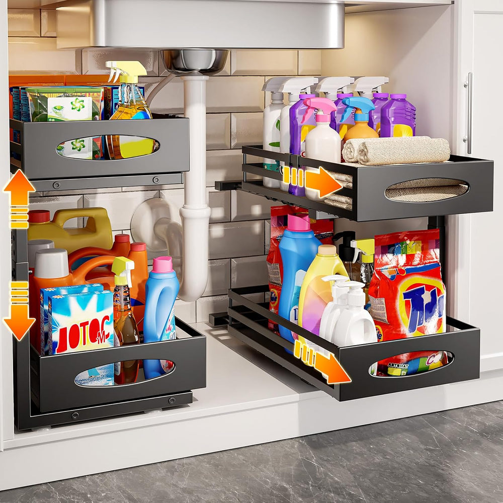 mixeshop Under Sink Organizer, 2 Tier Under Sink Organizers and Storage, Adju...