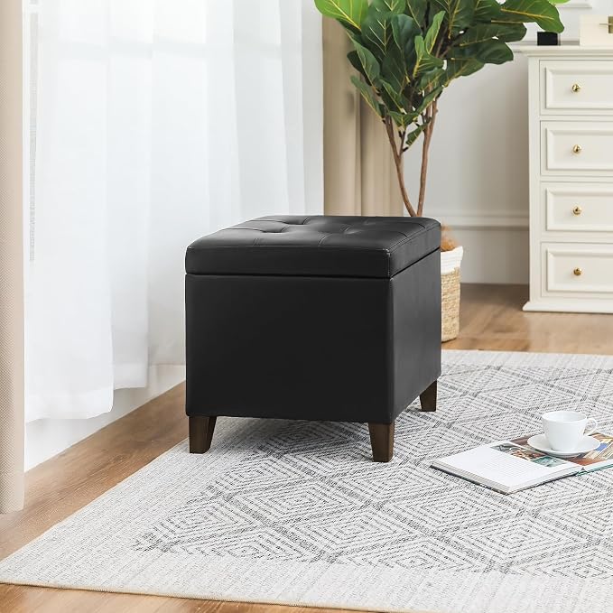Adeco Faux Leather Storage Ottoman Bench
