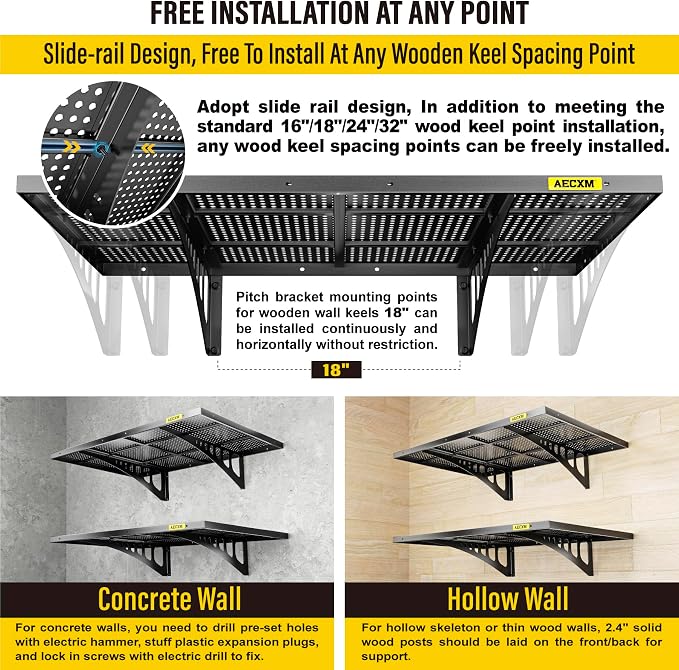 2-Pack 2x3ft Adjustable Garage Wall Shelving 560lbs Load Capacity Heavy Duty