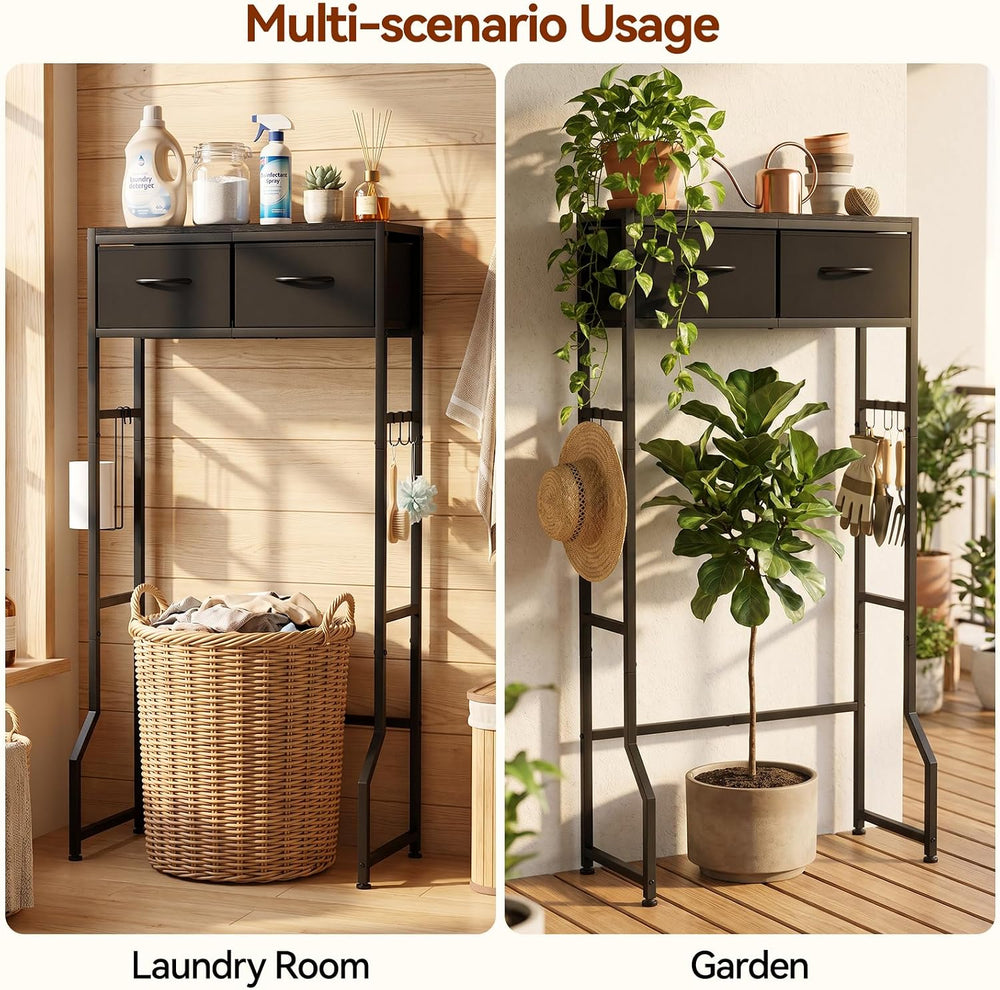 2-Tier Over The Toilet Storage Shelf with 2 Fabric Drawers