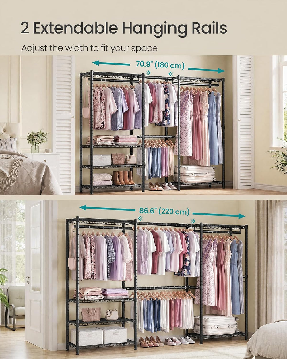 SONGMICS clothes rack, Adjustable Mesh Shelves and Hanging Rails