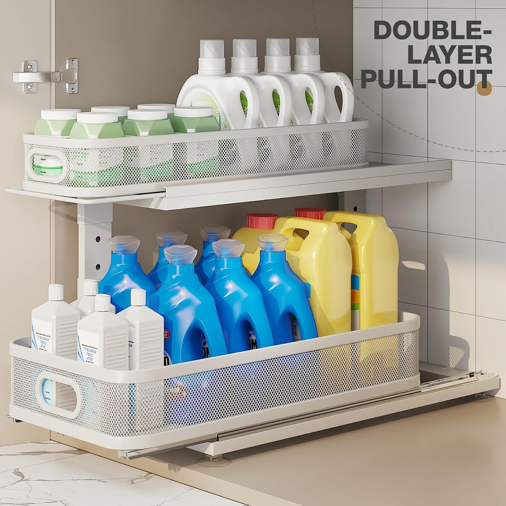 2 Pack 21IN-Depth Under Sink Organizer With Next-Gen Ball-Bearing Slides,2-Ti...
