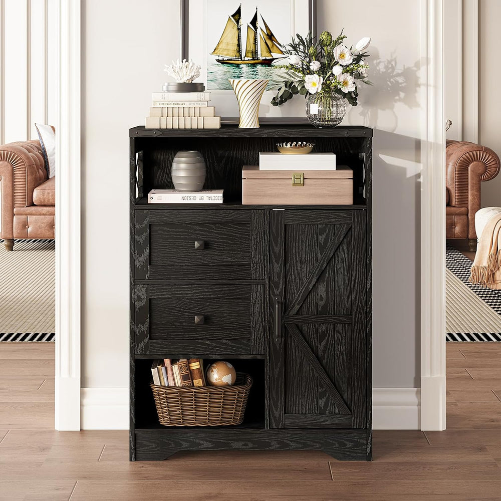 Fameill Farmhouse Storage Cabinet with 2 Drawers & Shelves,Black
