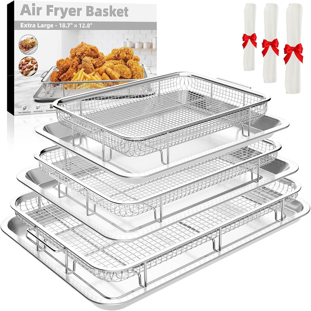 Air Fryer Basket for Oven, 3 Set Stainless Steel Oven Air Fryer Basket and Tr...