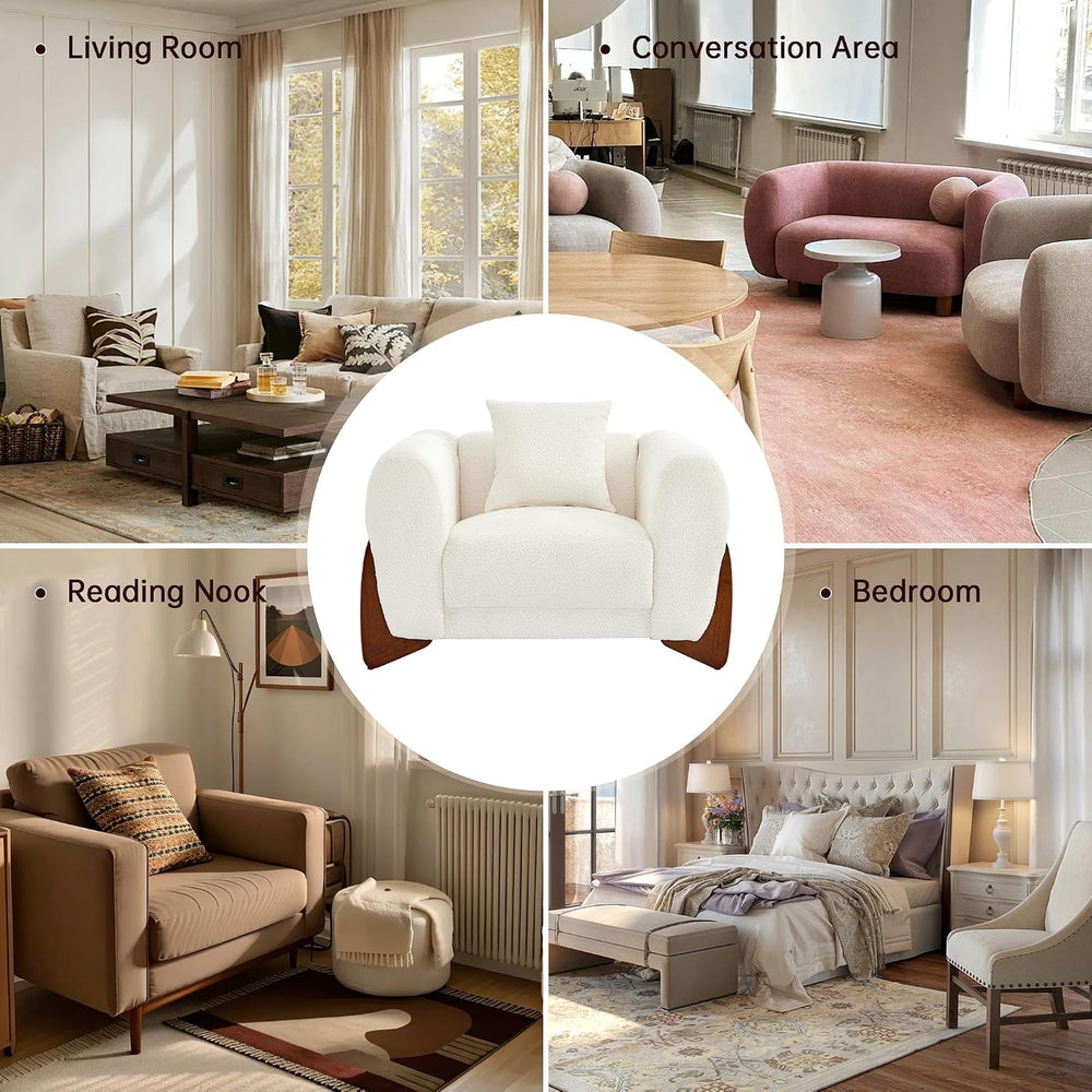 Morden Fort 3 Piece Boucle Sofa Set, 2 Armchairs & 3-Seater Couch,White
