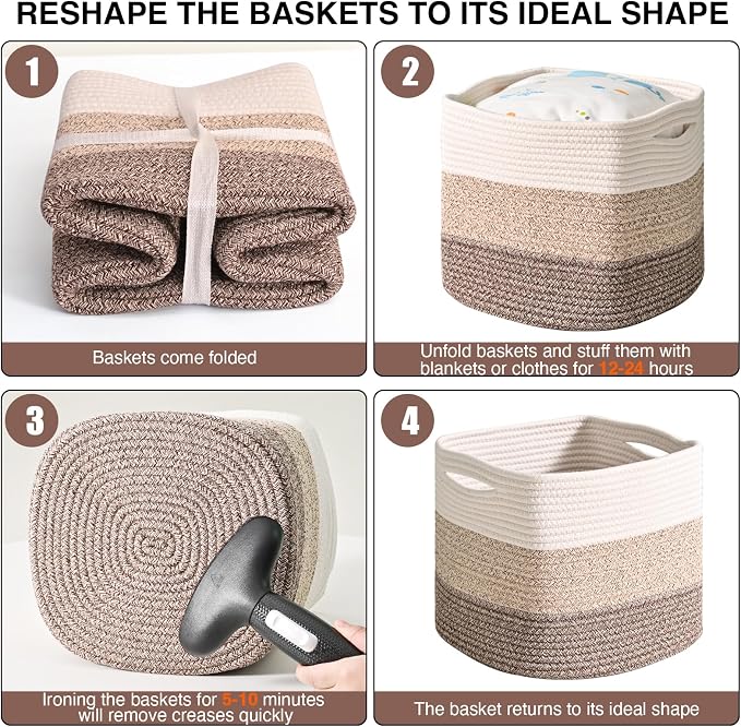 11 Inch Cube Storage Bins, Storage Cube Organizer Bins, Woven Cotton Rope (Pa...