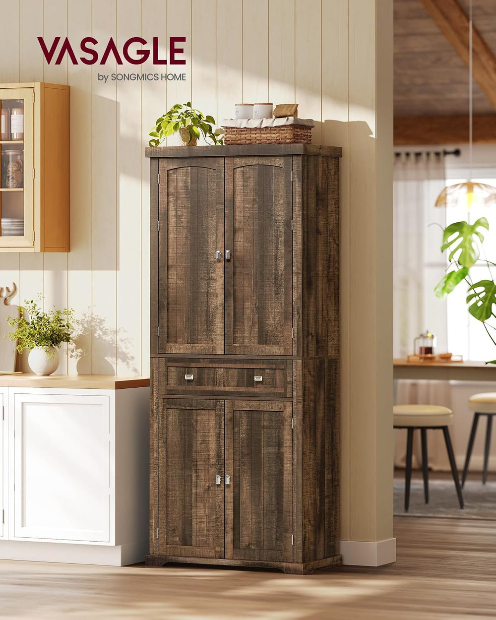 VASAGLE Pantry Cabinet, Freestanding Tall Cupboard with a Drawer