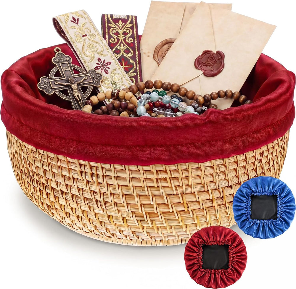 Newtay 10.3 Inch Round Offering Baskets for Church, Wicker Offering Bowl with...