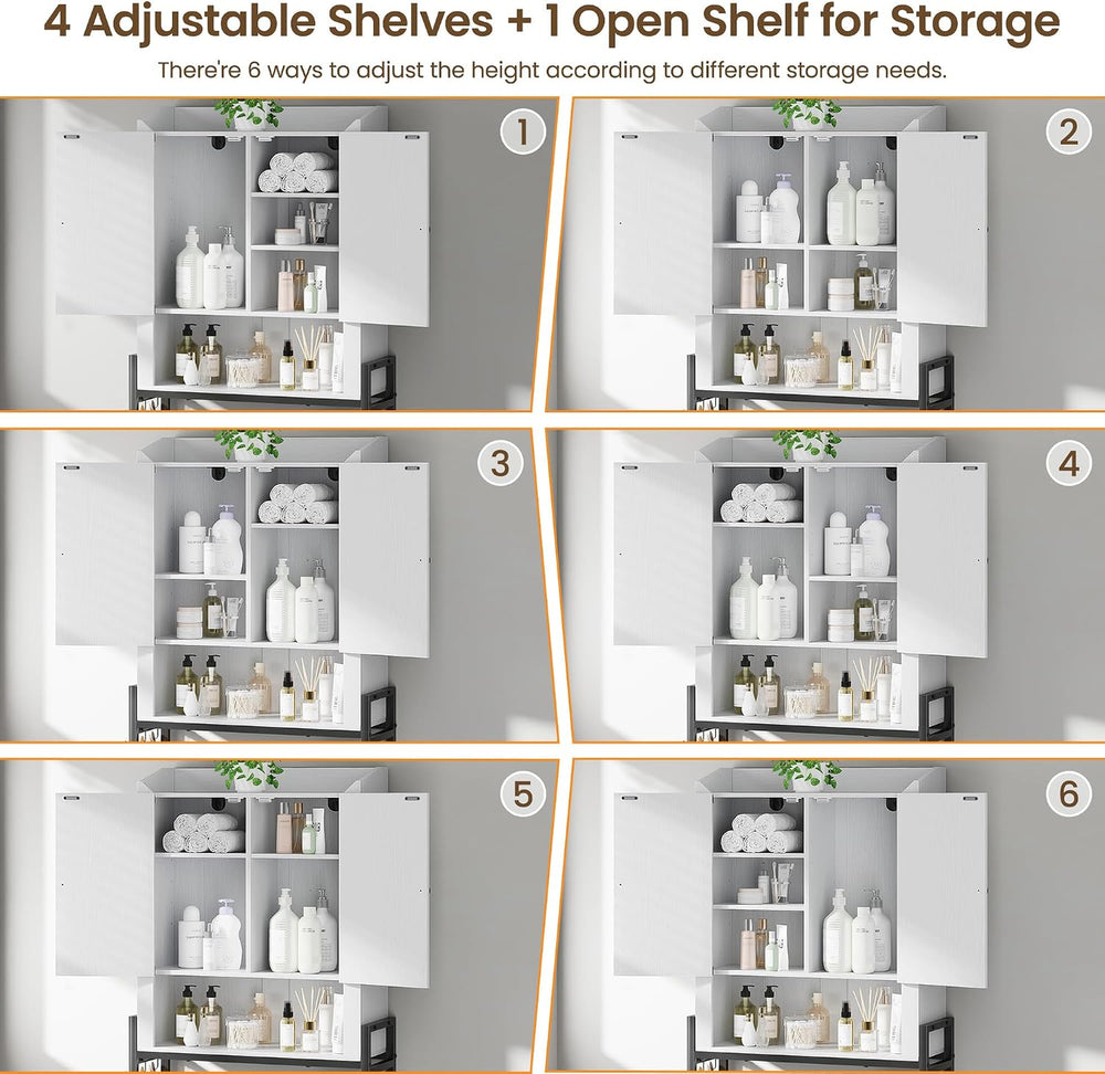 Over The Toilet Storage Cabinet with 2-Door & Metal Stand, White