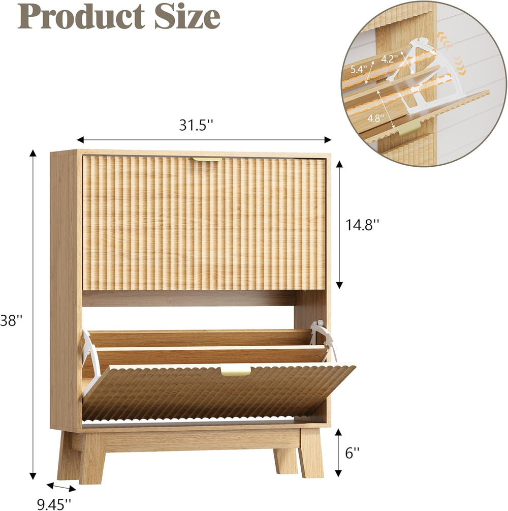 HUANLEGO Shoe Cabinet Storage for Entryway with 2 Flip Drawers, Fluted Narrow...