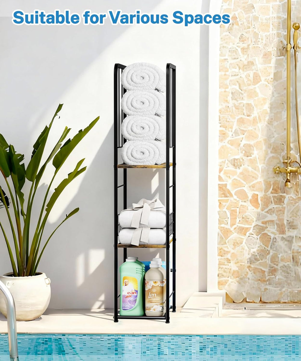 KIMBORA Narrow Towel Storage for Bathroom, 3-Tier Free Standing Bathroom Towe...
