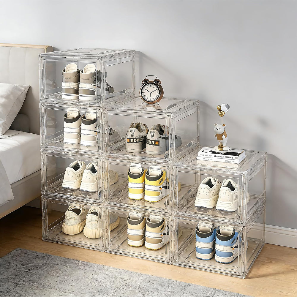BVBOX 12 Pack Acrylic Shoe Storage Boxes with Magnetic Door - 360° Clear Stac...