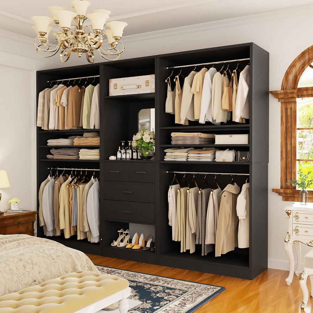 Unikito 97” Closet System with Mirror & 4 Drawers, 8.1FT Heavy Duty Wood ...