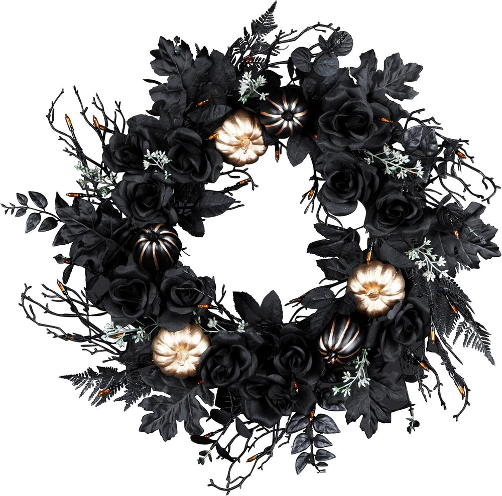 National Tree Company, 24inch Artificial Chic Eek Black and Gold Halloween Wr...