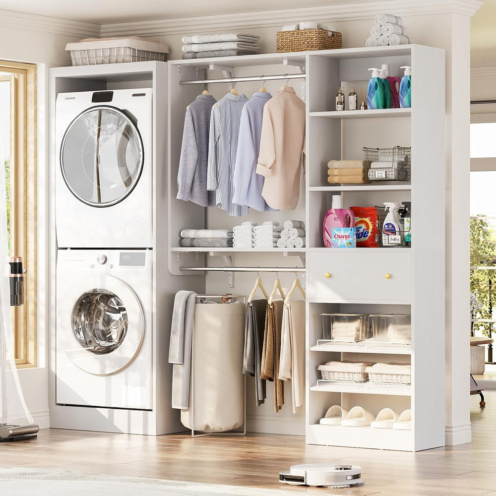 Closet System with Drawer - Reversible 5FT Wood Closet Organizer System with ...
