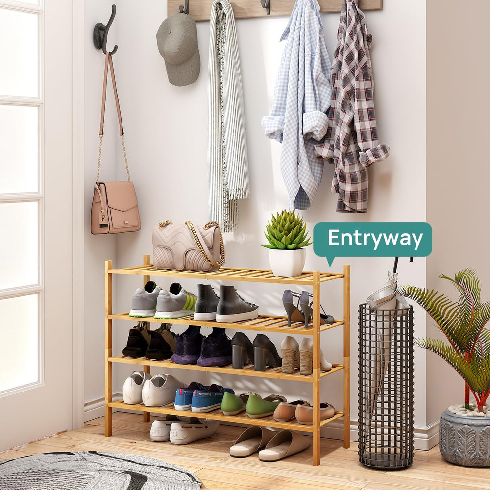 viewcare Shoe Rack, 4-Tier Long Shoe Rack for Entryway, Bamboo Wood Shoe Shel...