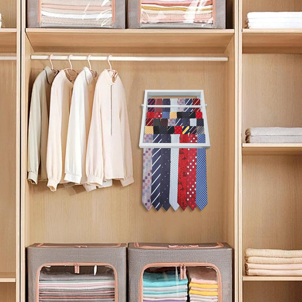 Tie Rack Wall Mounted, Adjustable Angle Tie Organizer for 60 Ties & Scarves