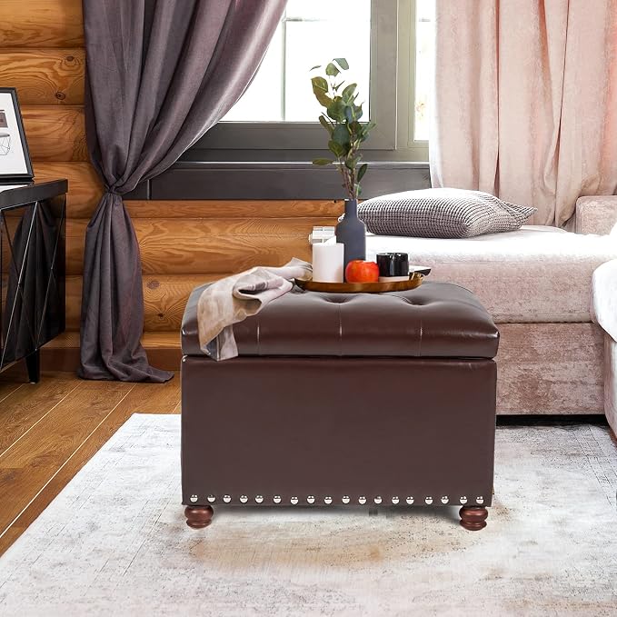 Leather Storage Ottoman Bench Foot Rest Stool
