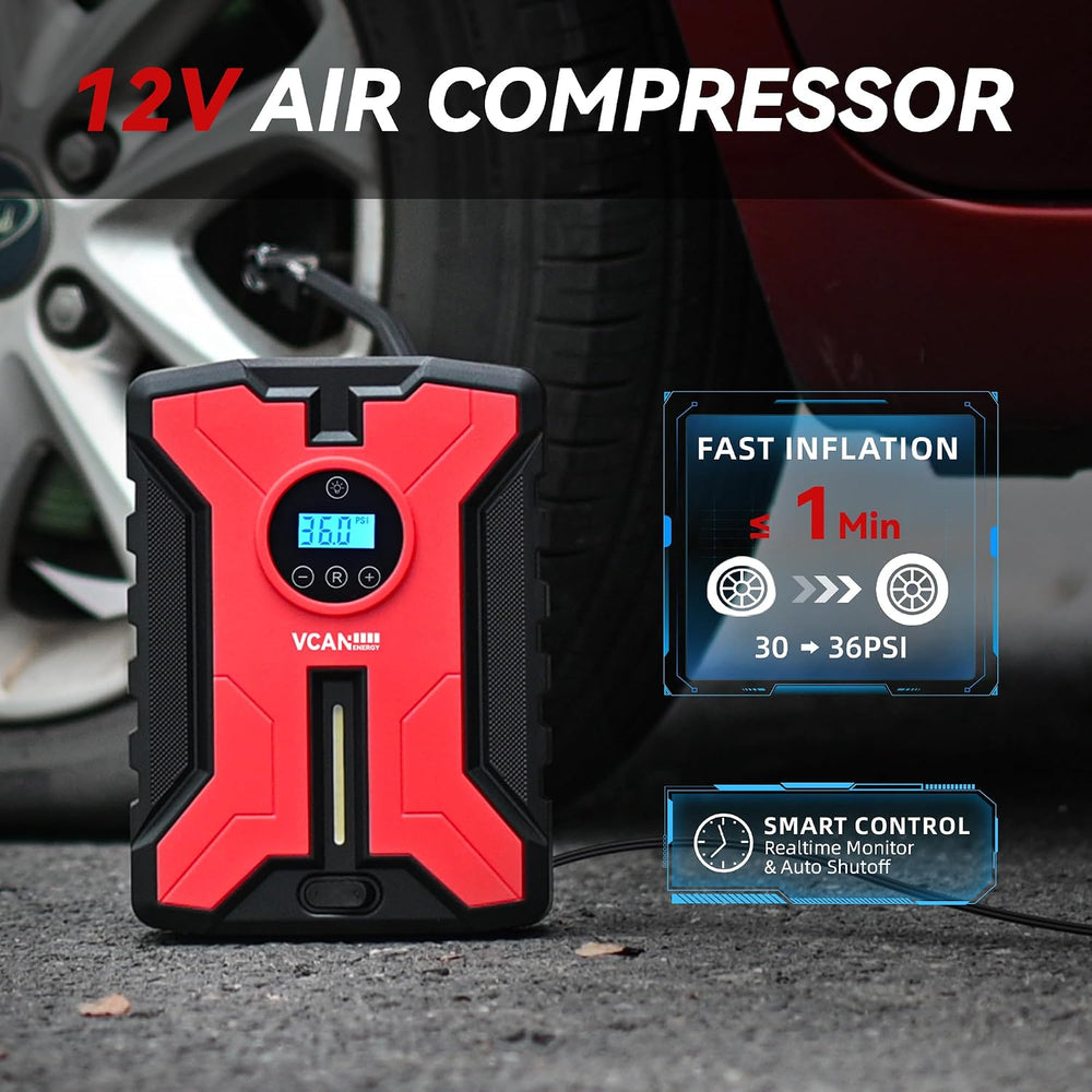 Car Emergency Safety Kit Bag with Portable Air Compressor, Jumper Cables,Firs...