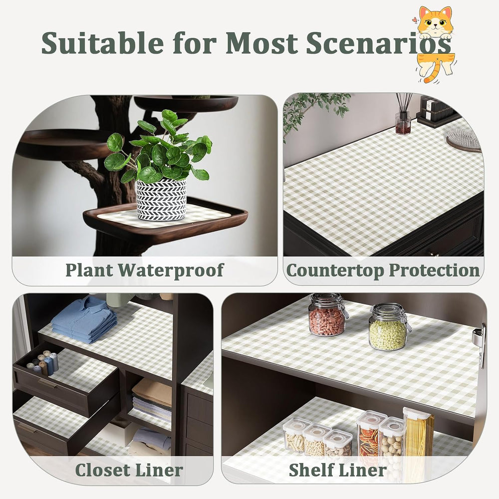 Shelf Liner for Kitchen Cabinets and Drawers, 24" x 120" Green Grid