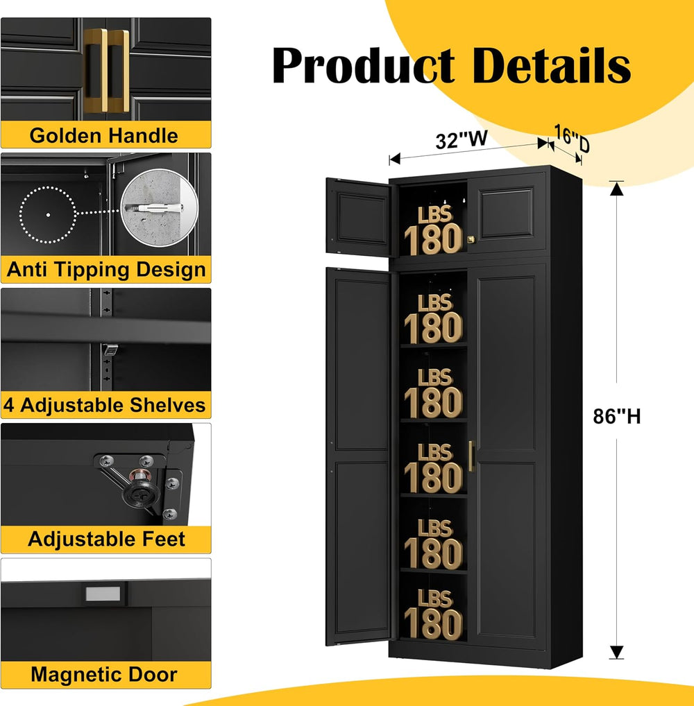 Steeloong 86"Metal Pantry Storage Cabinet with Doors & 4 Adjustable ...