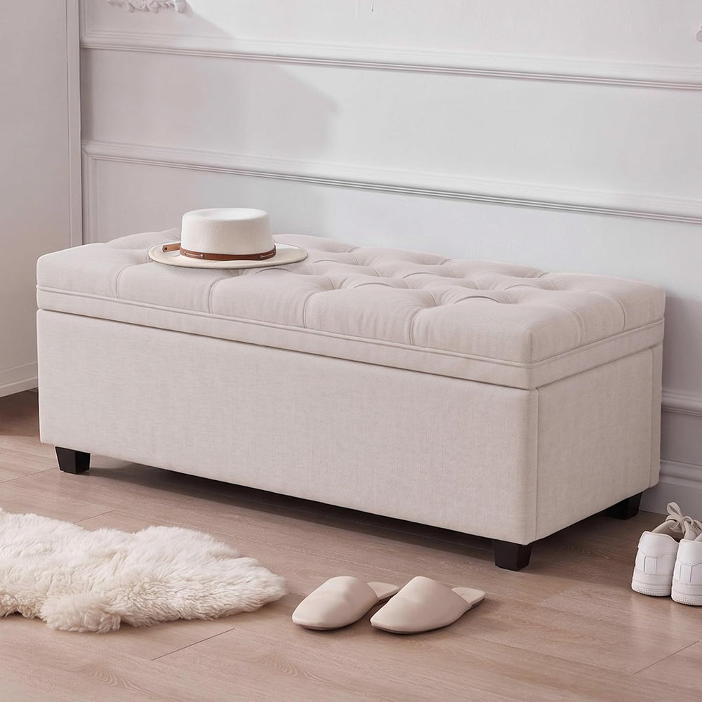 Mangodan 43 Inch Storage Ottoman, Tufted Ottoman with Storage